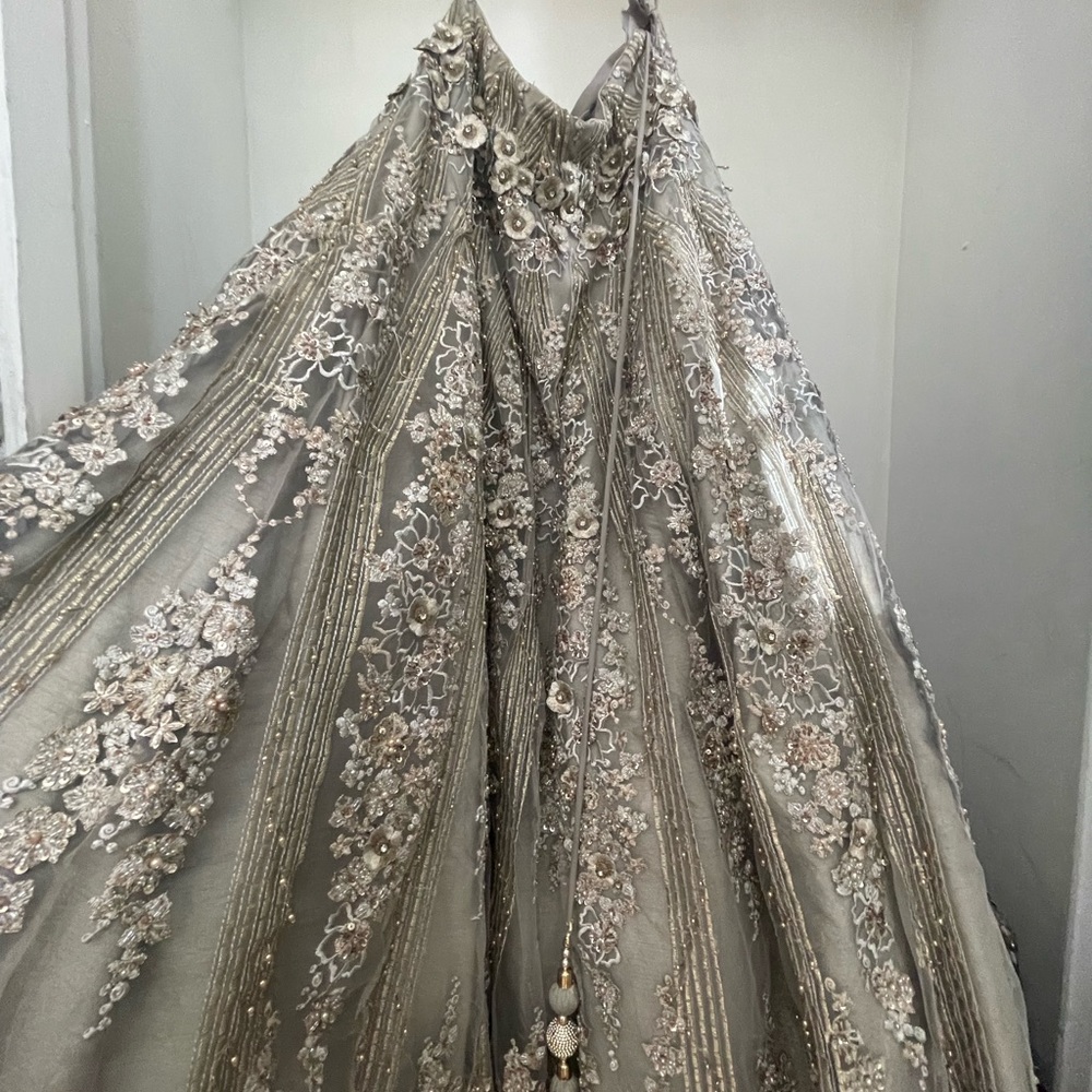 HEAVY EMBROIDERED GREY DESIGNER LEHENGA
